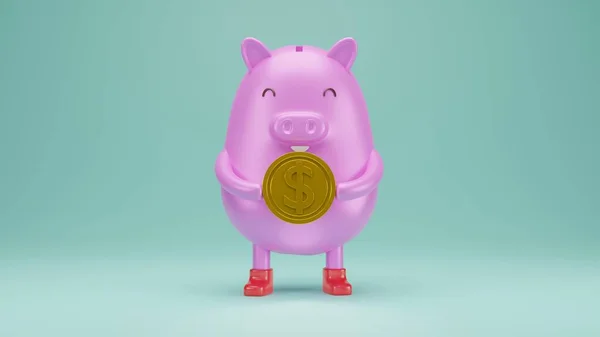 Piggy Bank Met Geld Munt Rendering — Stockfoto