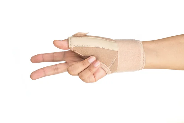 Dedo polegar envolto em uma bandagem — Fotografia de Stock