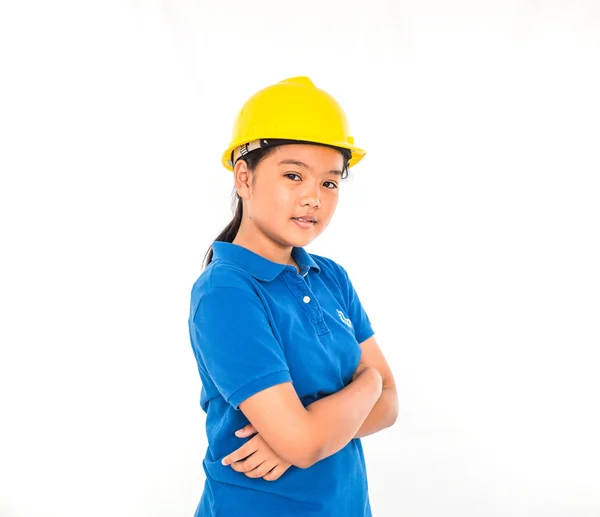Young lady with safety helmet — Stok fotoğraf