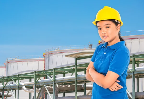 Young lady with safety helmet — 스톡 사진