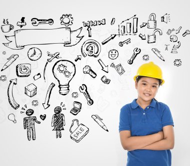 Fikir çizim ile genç mühendis