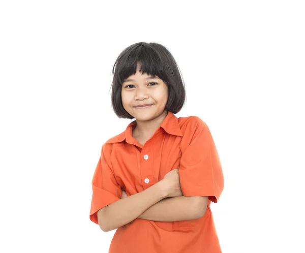 Азиатские дети улыбаются на белом фоне — стоковое фото