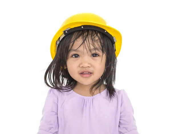 Asiatico bambino sorriso e indossare casco di sicurezza — Foto Stock