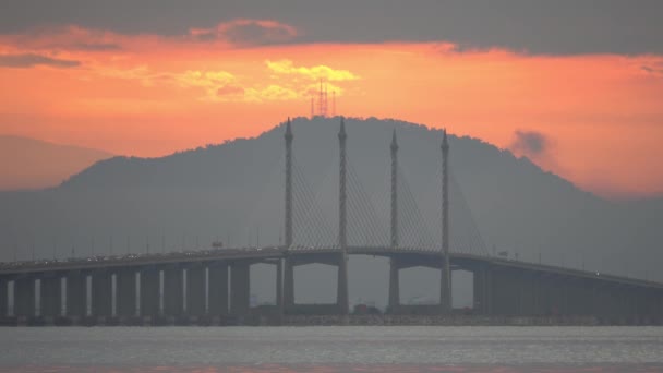 Movimento Carro Estrada Ponte Penang Nascer Sol Manhã — Vídeo de Stock