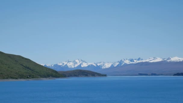 Tekapo Gölü Yeni Zelanda Dan John Dağı Nın Mavi Güneşli — Stok video