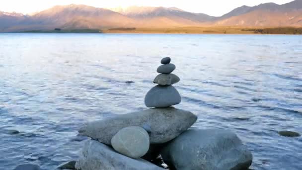 Zen Stone Background Mount John Lake Tekapo South Island New — стокове відео
