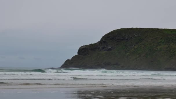 Yamyam Körfezi Güney Adası Yeni Zelanda Güçlü Dalgalar Kıyıya Vurdu — Stok video