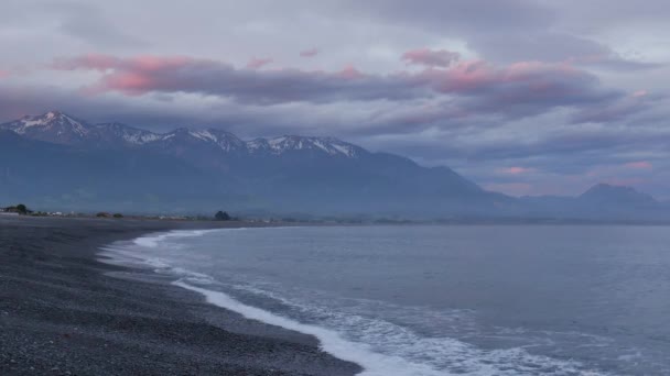 Onda Atingiu Praia Kaikoura Beach South Island Nova Zelândia — Vídeo de Stock