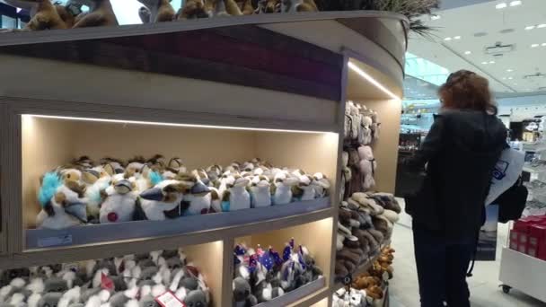 Mensen winkelen bij Souvenir shop op de luchthaven — Stockvideo