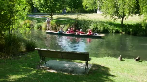 Turistler Avon Nehri ve Botanik Bahçeleri 'nde gezinti yapıyor. İki yaban ördeği nehir kıyısında kalıyor.. — Stok video