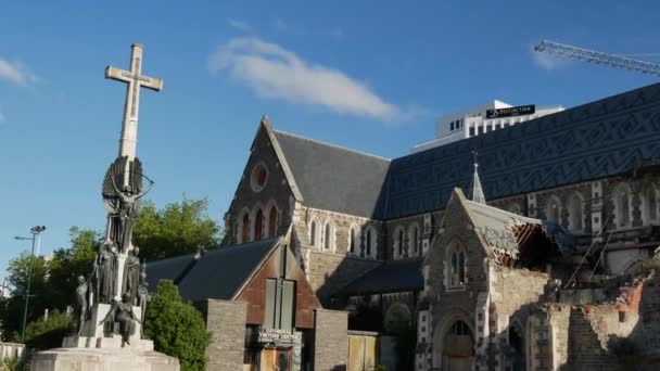 Förstörd katedral efter jordbävning, Christchurch, Nya Zeeland — Stockvideo