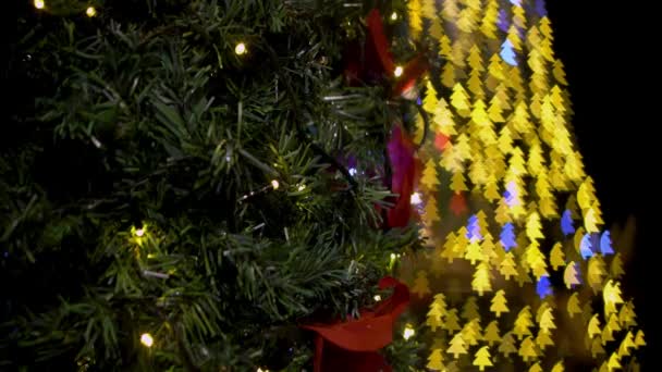 Wazig Kerstboom Bokeh Licht Nachts — Stockvideo