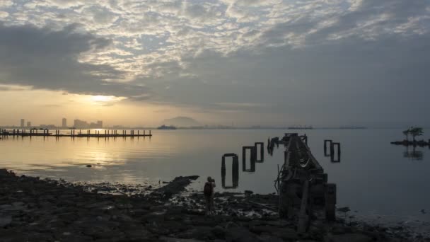 Джорджтаун Пенанг Малайзия Марта 2018 Года Восход Солнца Старой Пристани — стоковое видео