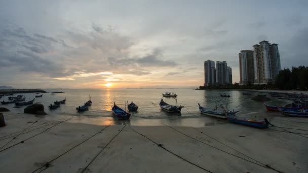 Georgetown Penang Malaisie Mai 2018 Bateau Pêcheur Timelapse Lever Soleil — Video