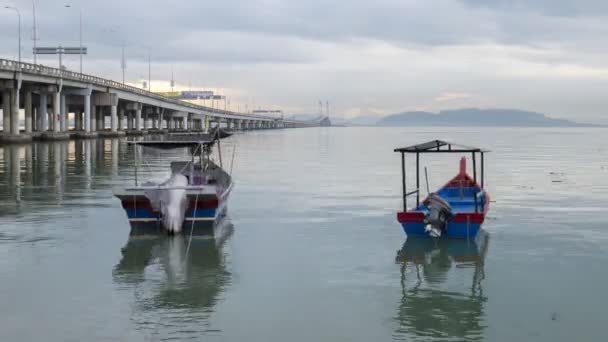 Georgetown Penang Malaysia Oct 2018 Timelapse Moving Fishing Boat Penang — Stock Video