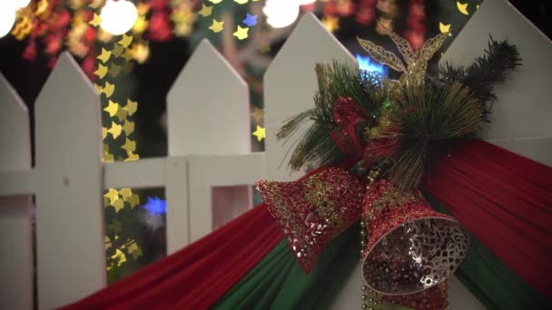 Vánoční Zvonek Hvězdou Blikající Pozadí Bokeh — Stock video