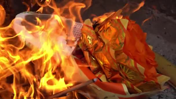 Lassú Mozgás Égő Joss Papír Kemencében Kínai Templom Penang Malajzia — Stock videók