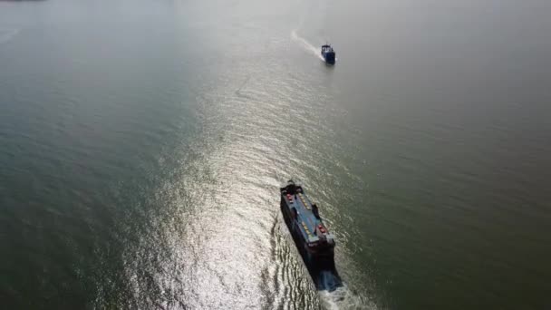 Aerial view both ferry meet each other — Stock Video