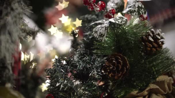 Kerst Decoratie Met Mooie Bokeh Wazige Achtergrond — Stockvideo