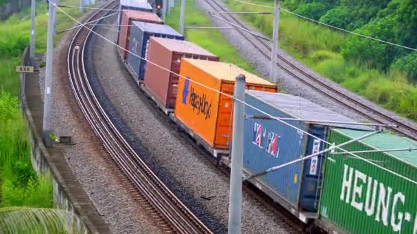 Transport av containrar på järnväg — Stockvideo