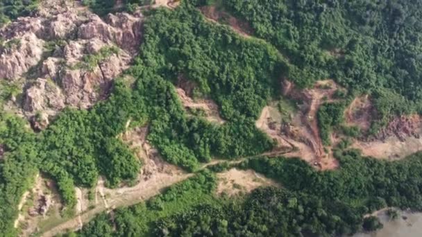 Deforestazione Fianco Della Collina Serata Vista Aerea — Video Stock