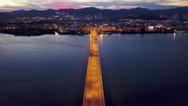 Aerial View Bridge Sea Batu Maung Town — Stockvideo