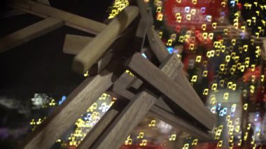Geyik ahşap blok, arka plan müzik logosu aydınlatma bokeh