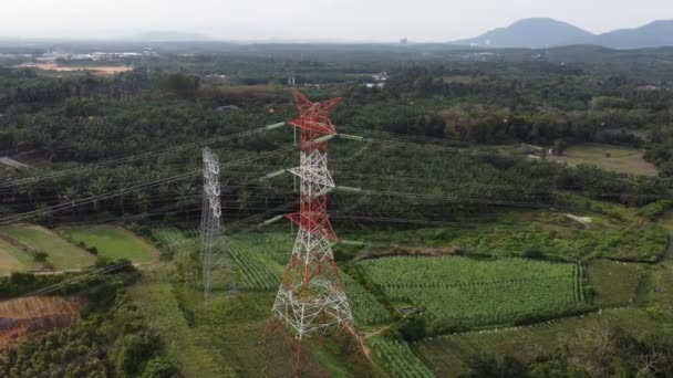 Drone View Architecture Electric Pylon Agricultural Field — 图库视频影像