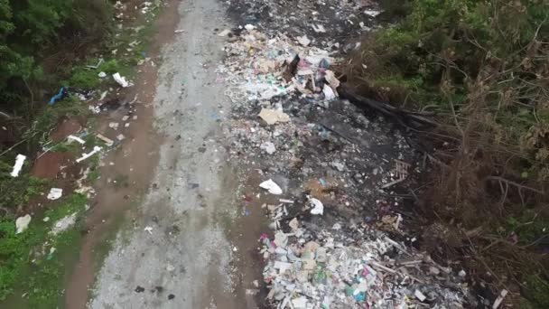 Lanzamiento Vertedero Ilegal Cerca Arbusto Verde — Vídeos de Stock