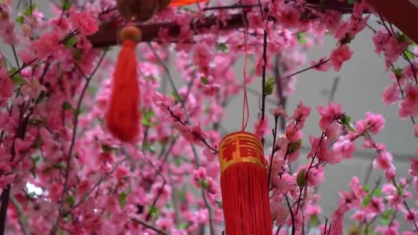 Rotation Der Roten Dekoration Mit Chinesischem Schriftzug Bedeutet Glück — Stockvideo