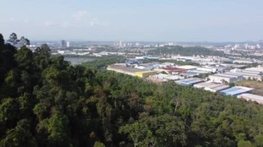 Orman yakınlarındaki hava manzaralı sanayi parkı