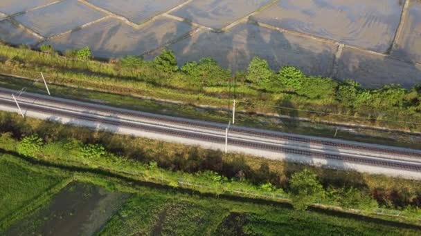 Vista Aérea Por Ferrocarril Cerca Plantación — Vídeo de stock