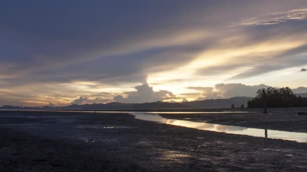 Pôr Sol Timelapse Sobre Terra Lamacenta Perto Área Pântano Mangue — Vídeo de Stock