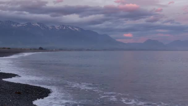 Západ Slunce Pláži Kaikoura Během Jara Nový Zéland — Stock video