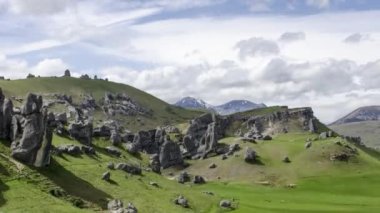 Timelapse Castle Hill Manzarası, Güney Adası, Yeni Zelanda
