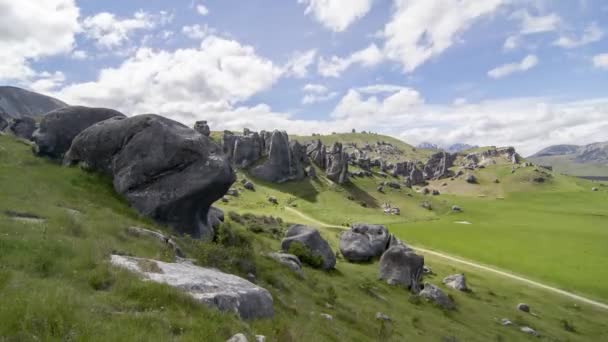 Timelapse Kura Tawhiti Formacje Skalne Wapienne Alpy Południowe Wyspa Południowa — Wideo stockowe