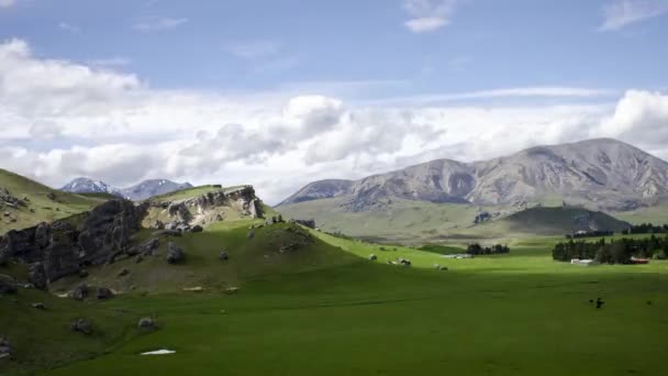 Timelapse Berg Velley Vid Arthurs Pass Utsikt Från Kura Tawhiti — Stockvideo