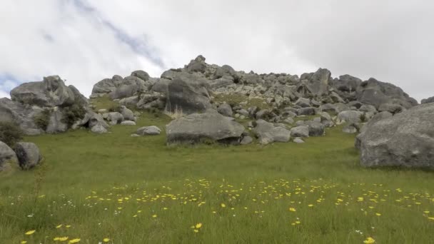Timelapse Kalksteen Rotsblokken Van Castle Hill Nieuw Zeeland — Stockvideo