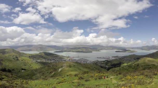 Timelapse Όμορφη Θέα Του Λιμανιού Lyttelton Και Λιμάνι Από Σταθμό — Αρχείο Βίντεο