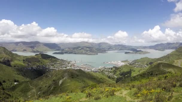 Timelapse Moving Cloud Lyttelton Port Curch New Zealand — Stock Video