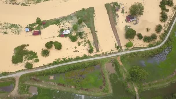 Überschwemmungen Malaiischem Dorf Malaysia Aus Der Luft — Stockvideo