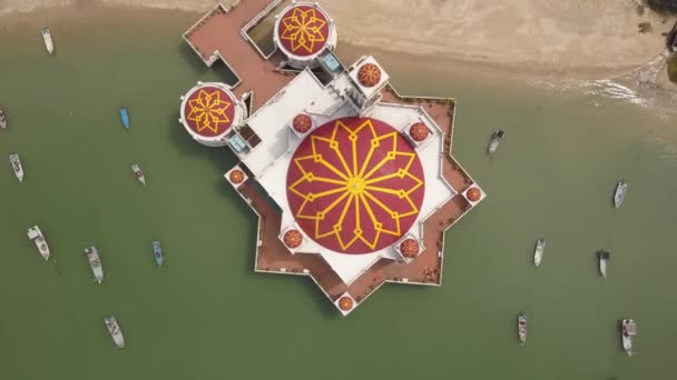 Aerial Ascending Top View Floating Mosque Tanjung Bungah Penang — Stock Video