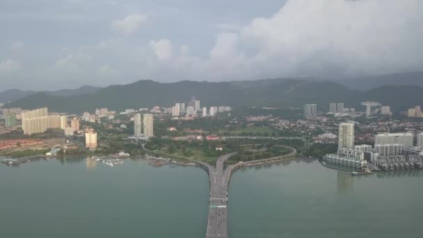 Vista Aérea Intercambio Ocupado Puente Penang Batu Uban Penang — Vídeos de Stock