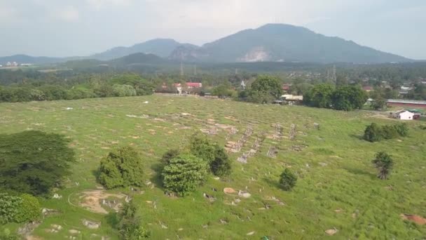 Mosca Aérea Sobre Cemitério Chinês Campo Verde — Vídeo de Stock