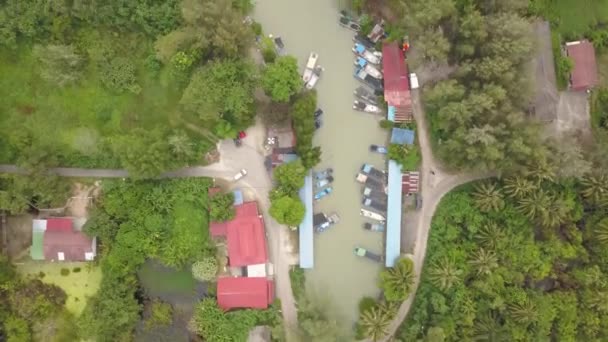 Vista Aérea Pueblo Pescadores Malayos Cerca Zonas Rurales Verdes — Vídeo de stock