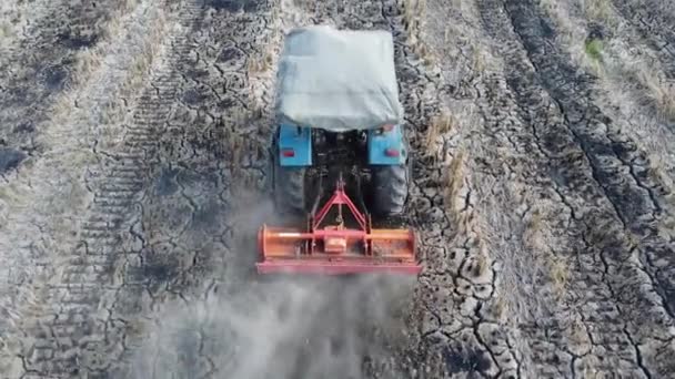 Primer Tractor Preparando Campo Arroz Para Cultivo — Vídeos de Stock