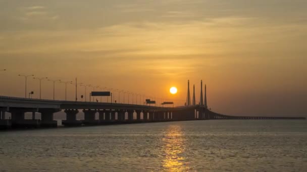 Timelapse Penang Druhý Most Oranžovém Východu Slunce — Stock video