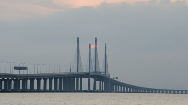 Timelapse Dimmig Dag Soluppgång Mitten Midspan Penang Andra Bron — Stockvideo