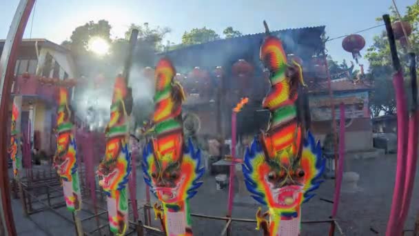Dragon wierook verbrand in de Chinese tempel — Stockvideo