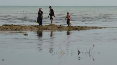 Georgetown, Penang, Malezya - Ekim 05 2018: Yerel köylüler denizden hasat alıp geri döndüler.